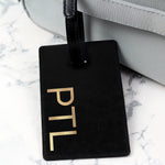 Personalised Gold Initials Black Leather  Luggage Tag