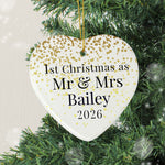 Personalised Mr and Mrs 1st Christmas Ceramic Heart Decoration
