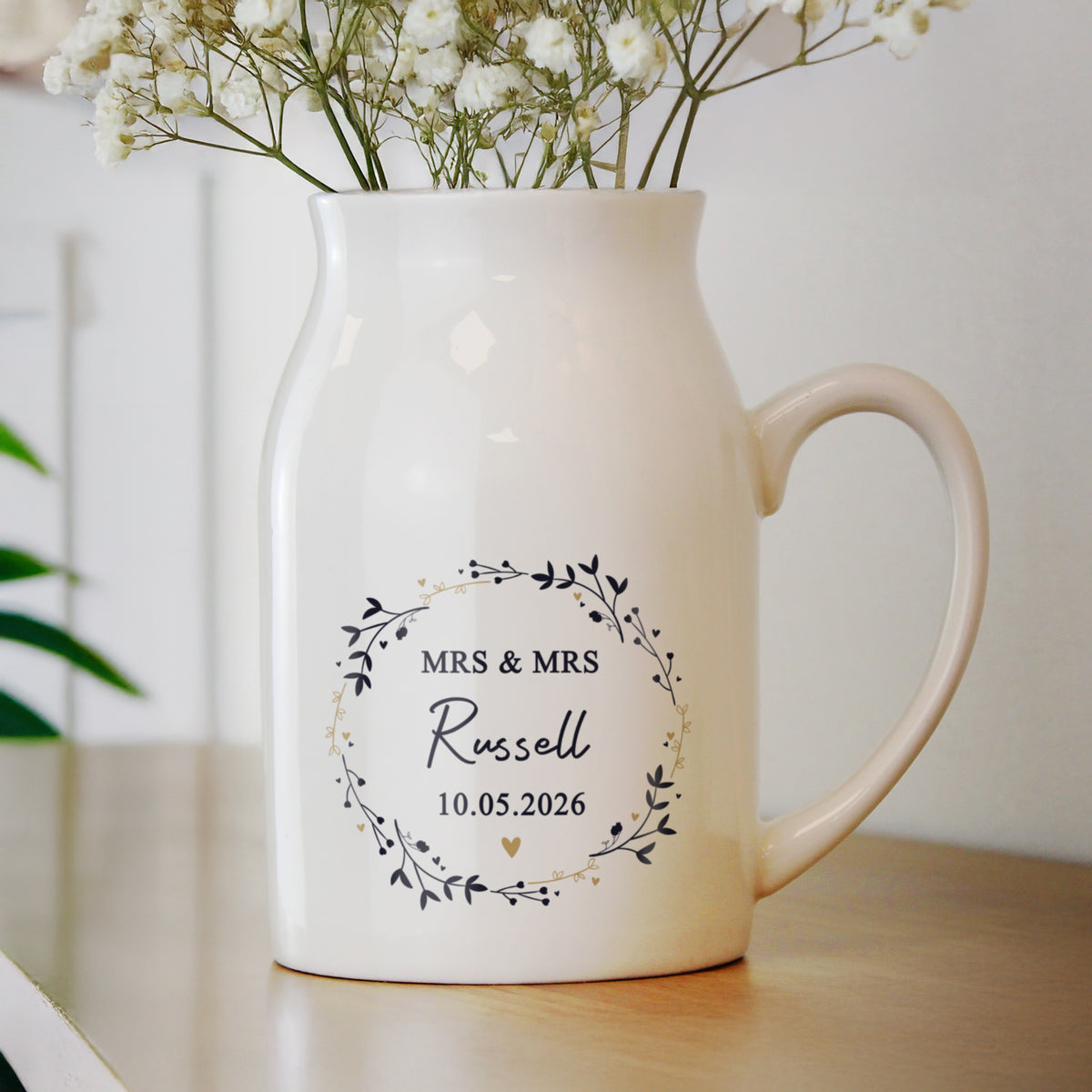 Personalised Black & Gold Wreath Jug Vase