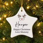 Personalised Reindeer Ceramic Star Decoration