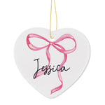 Personalised Pink Bow Ceramic Heart Decoration