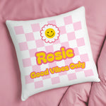 Personalised Pink Check Childrens Bedroom Cushion