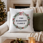 Personalised Green Christmas Wreath Cushion