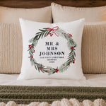 Personalised Green Christmas Wreath Cushion