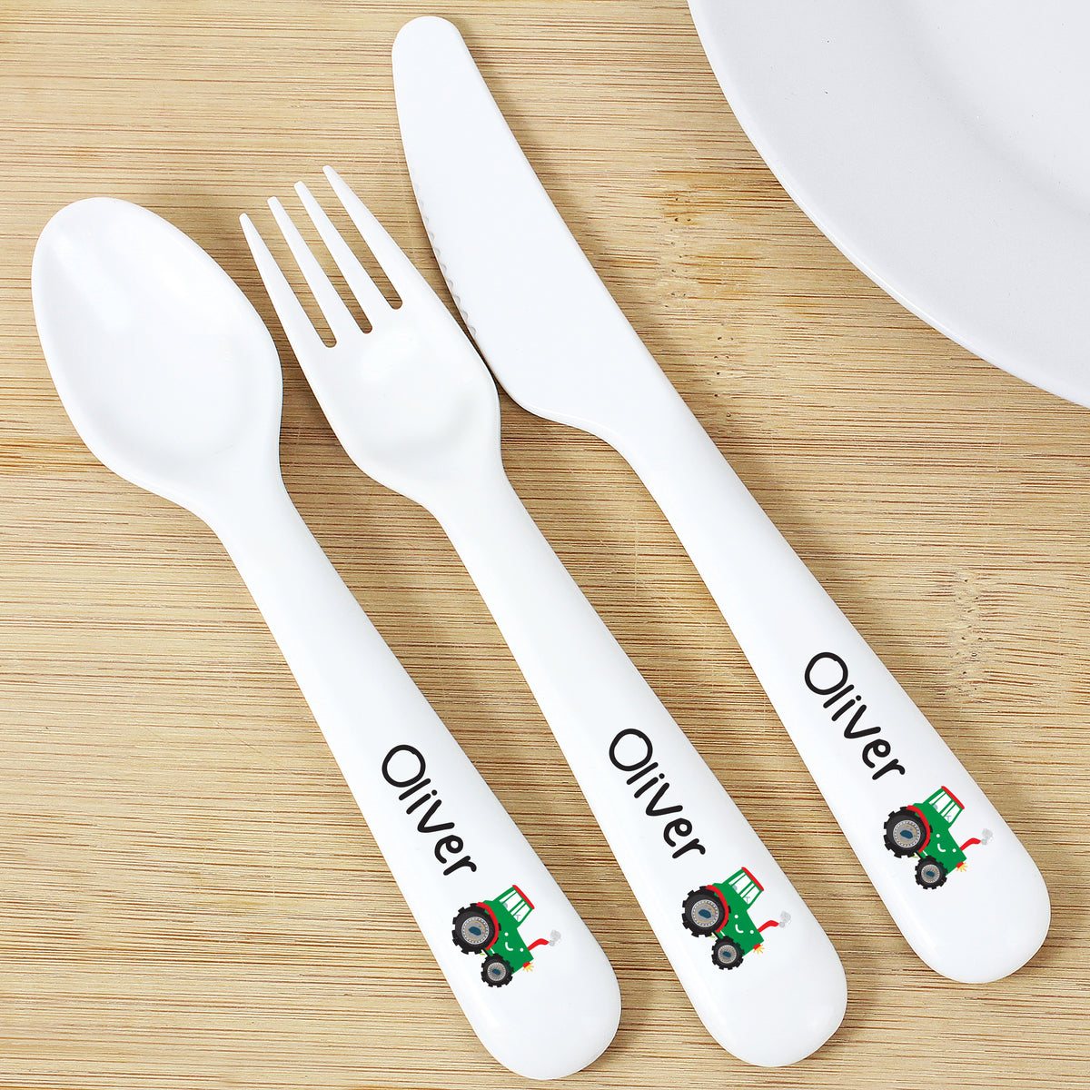 Personalised Tractor 3 Piece Plastic Cutlery Set