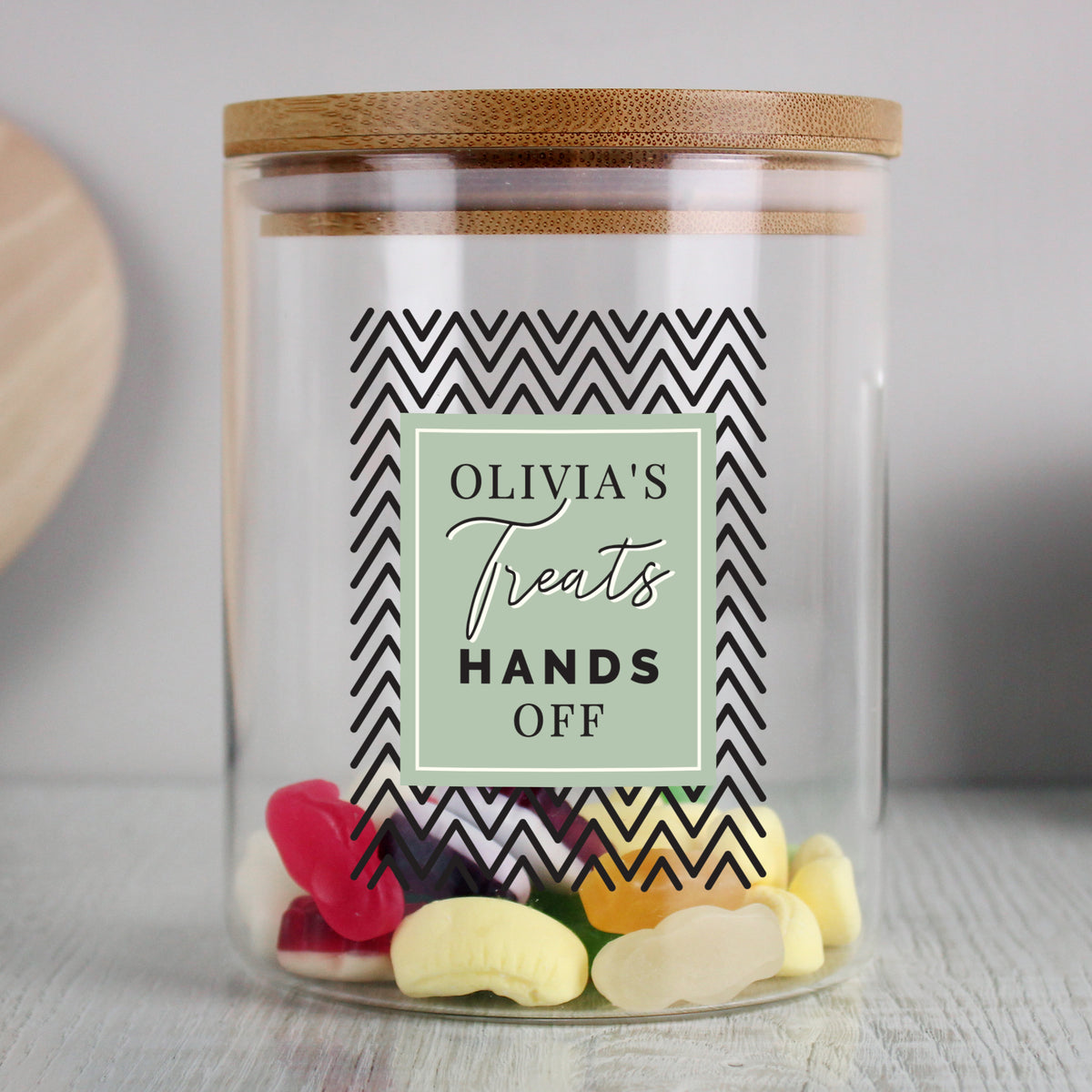 Personalised Abstract Free Text Glass Jar with Bamboo Lid