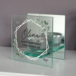 Personalised Botanical Mirrored Glass Tea Light Candle Holder