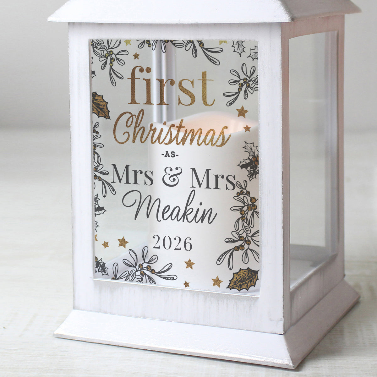 Personalised First Christmas White Lantern