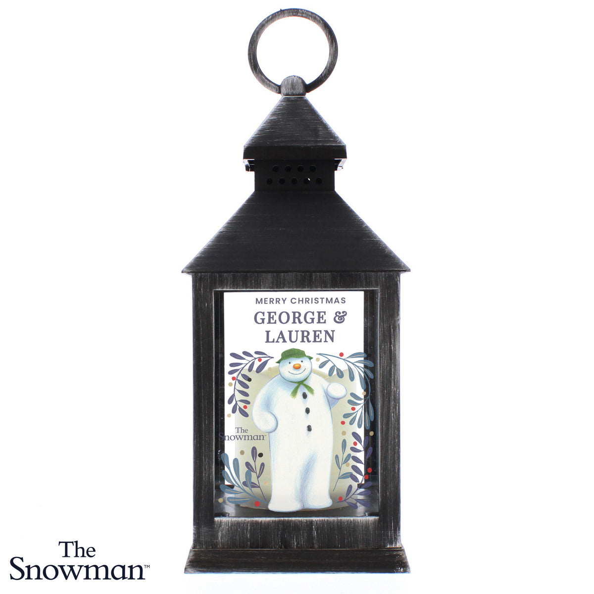 Personalised The Snowman Botanical Black Lantern