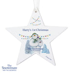 Personalised The Snowman and the Snowdog Wooden Star Decoration