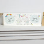 Personalised Hessian Elephant Twins Wooden Mantel Decoration