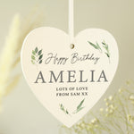 Personalised Botanical Script Wooden Heart Decoration