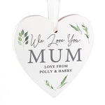 Personalised Botanical Script Wooden Heart Decoration