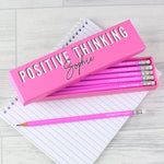 Personalised Positive Thinking Box and 12 Pink HB Pencils
