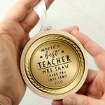 Personalised WorldÂ’s Best Teacher Round Wooden Medal