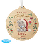 Personalised First Christmas Tiny Tatty Teddy Round Wooden Decoration