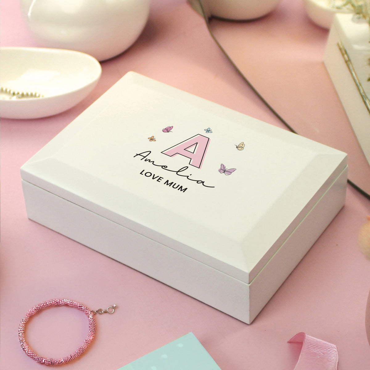 Personalised Butterfly Initial Wooden Jewellery Box