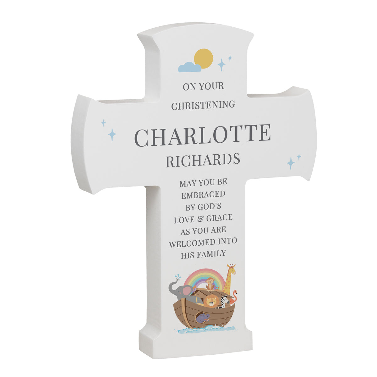 Personalised Noahs Ark Cross Wooden Ornament