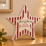 Personalised Candy Cane Stripes Wooden Star Ornament