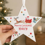 Personalised Santa & Reindeer Wooden Star Decoration