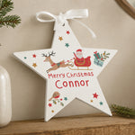 Personalised Santa & Reindeer Wooden Star Decoration