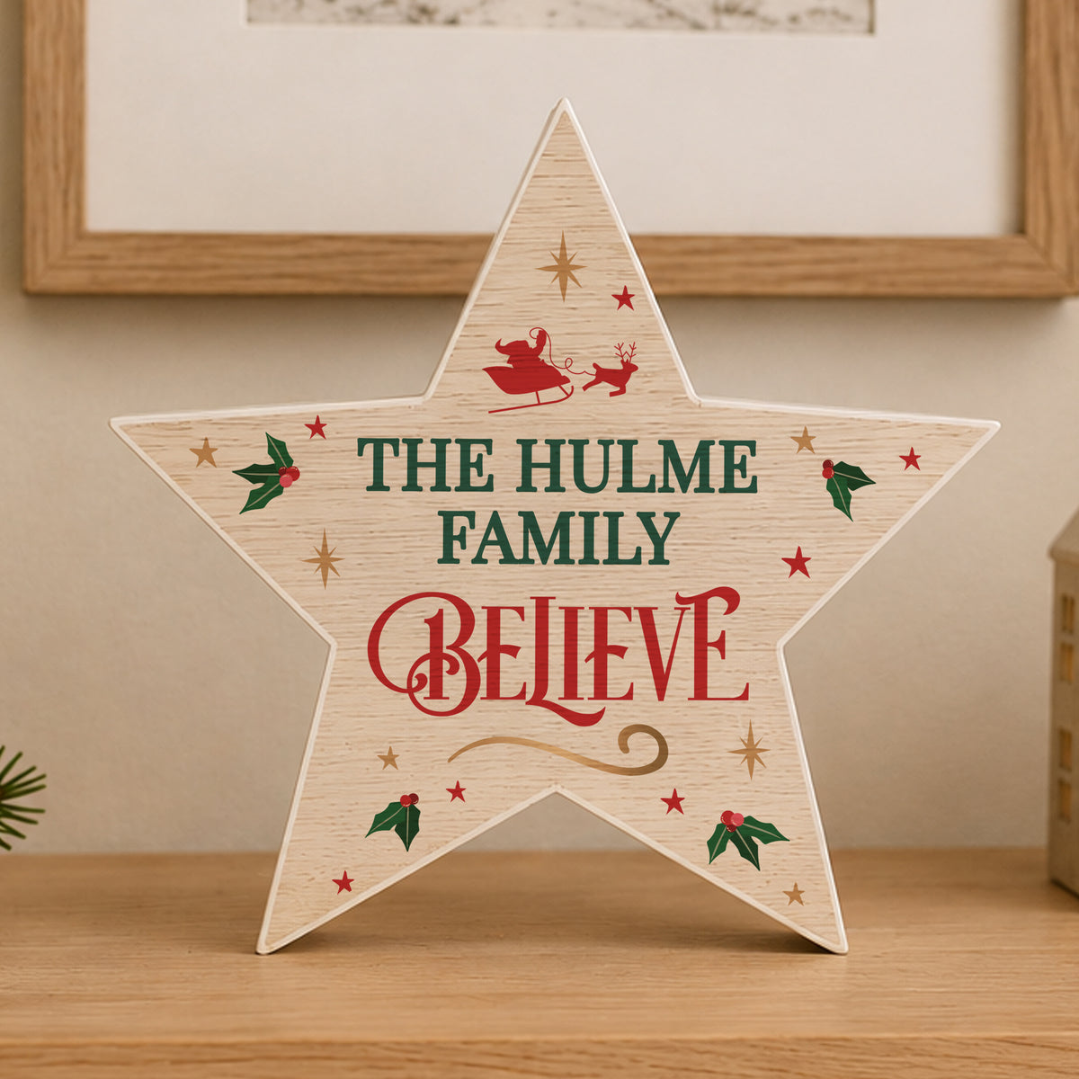 Personalised Believe Wooden Star Ornament