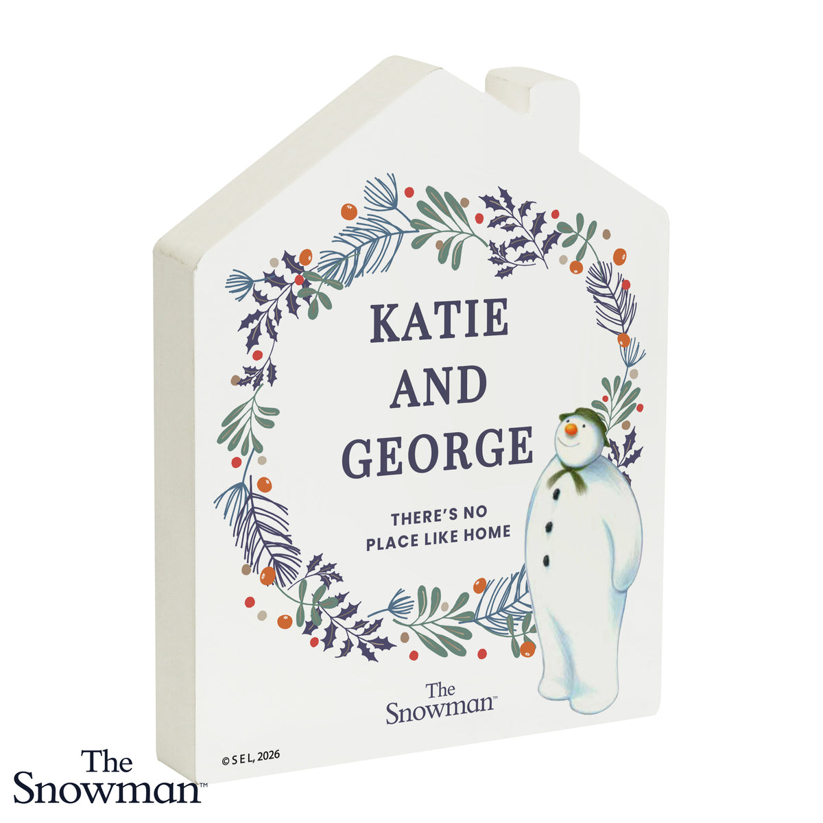 Personalised The Snowman Botanical Wooden House Decoration