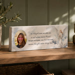 Personalised Memorial Angel Photo Upload Wooden Mantle Block