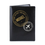 Personalised Stamped Black Leather Passport Holder