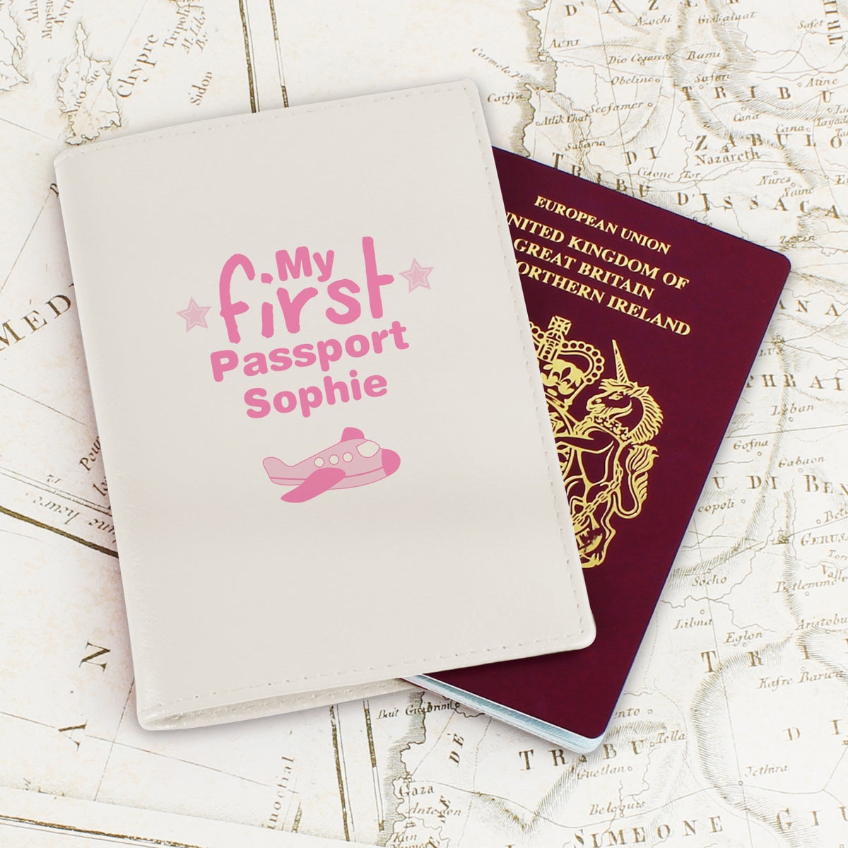 Personalised My First Cream Leather Passport Holder