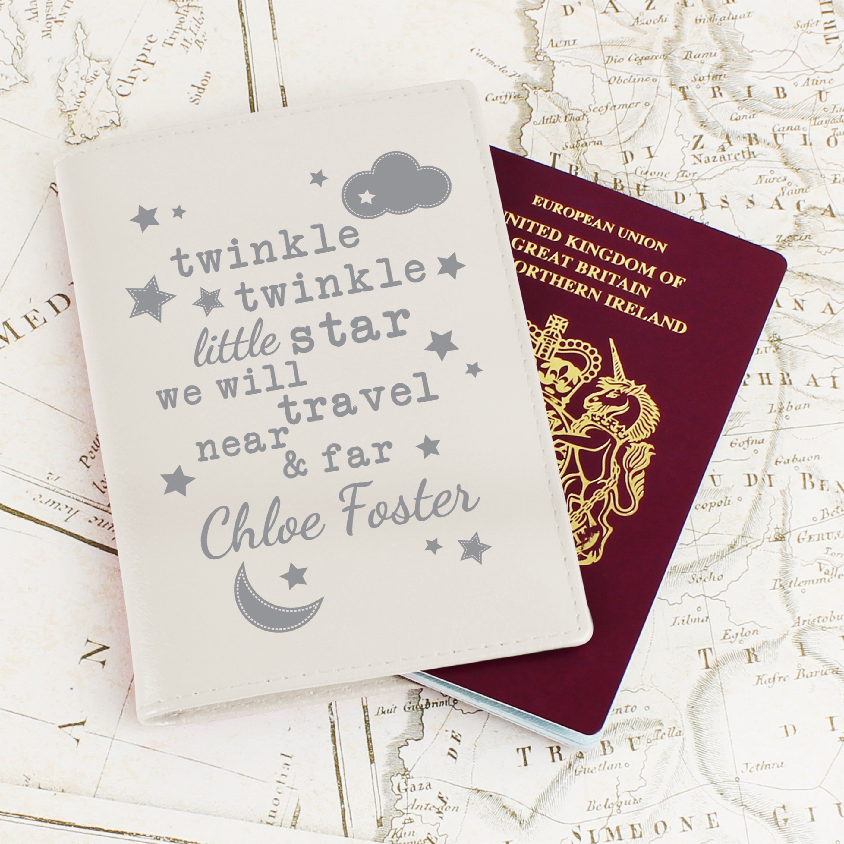 Personalised Twinkle Twinkle Cream Leather Passport Holder