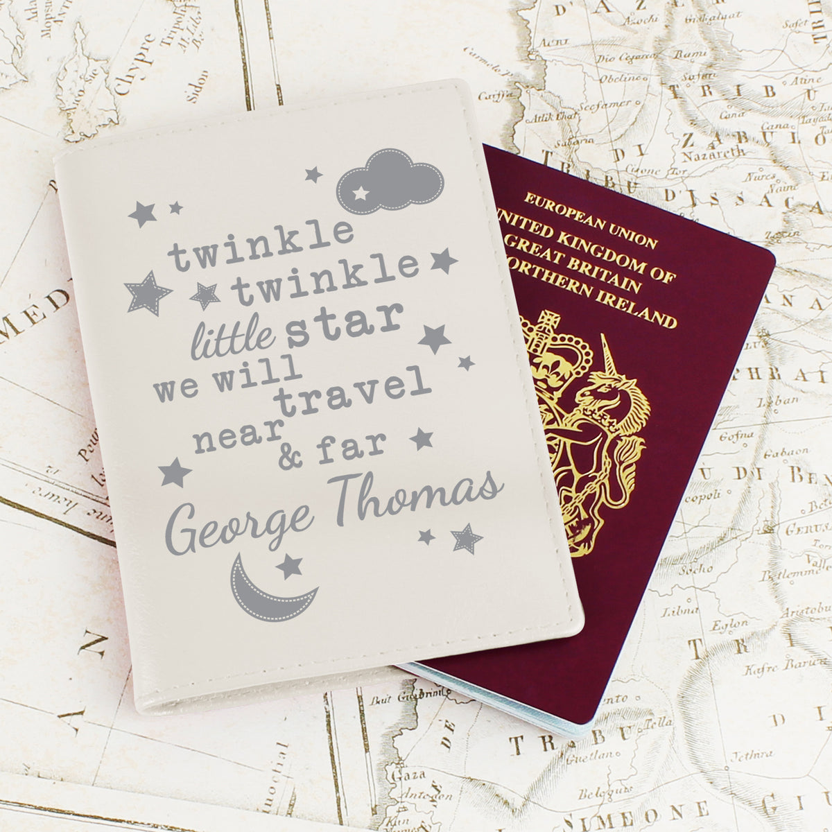 Personalised Twinkle Twinkle Cream Leather Passport Holder