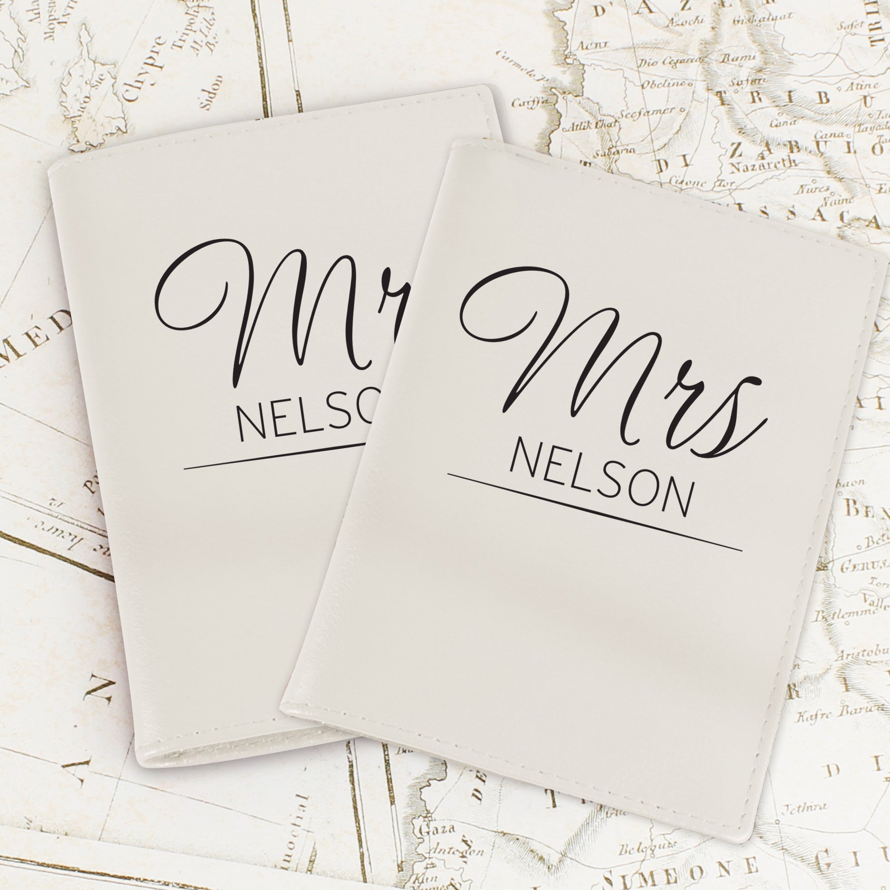 Personalised Classic Mr & Mrs Cream Leather Passport Holders