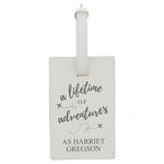 Personalised Lifetime of Adventures Cream Leather Luggage Tag