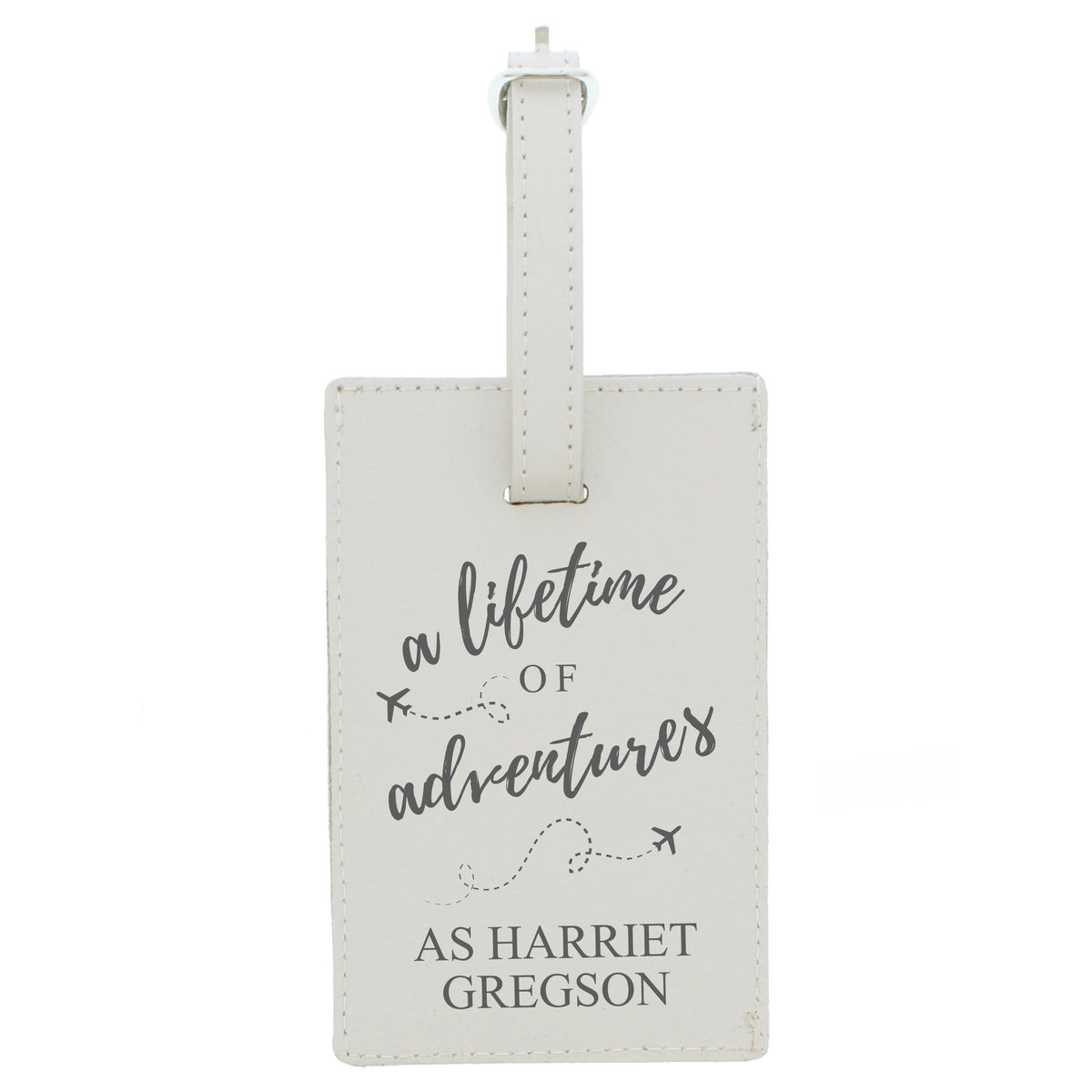Personalised Lifetime of Adventures Cream Leather Luggage Tag