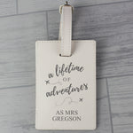 Personalised Lifetime of Adventures Cream Leather Luggage Tag