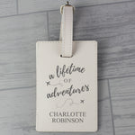Personalised Lifetime of Adventures Cream Leather Luggage Tag