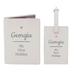 Personalised Pink Heart Cream Leather Passport Holder & Luggage Tag Set