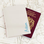Personalised Blue Name Cream Leather Passport Holder