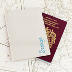 Personalised Blue Name Cream Leather Passport Holder