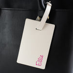 Personalised Pink Name Cream Leather Luggage Tag