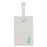 Personalised Blue Name Cream Leather Luggage Tag