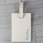 Personalised Blue Name Cream Leather Luggage Tag