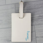 Personalised Blue Name Cream Leather Luggage Tag