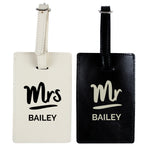 Personalised Mr & Mrs Black & Cream Leather Luggage Tag Set