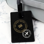 Personalised Stamped Black Leather Luggage Tag