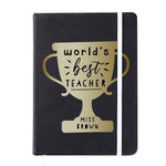Personalised Worlds Best Teacher Trophy Black Hardback Notebook