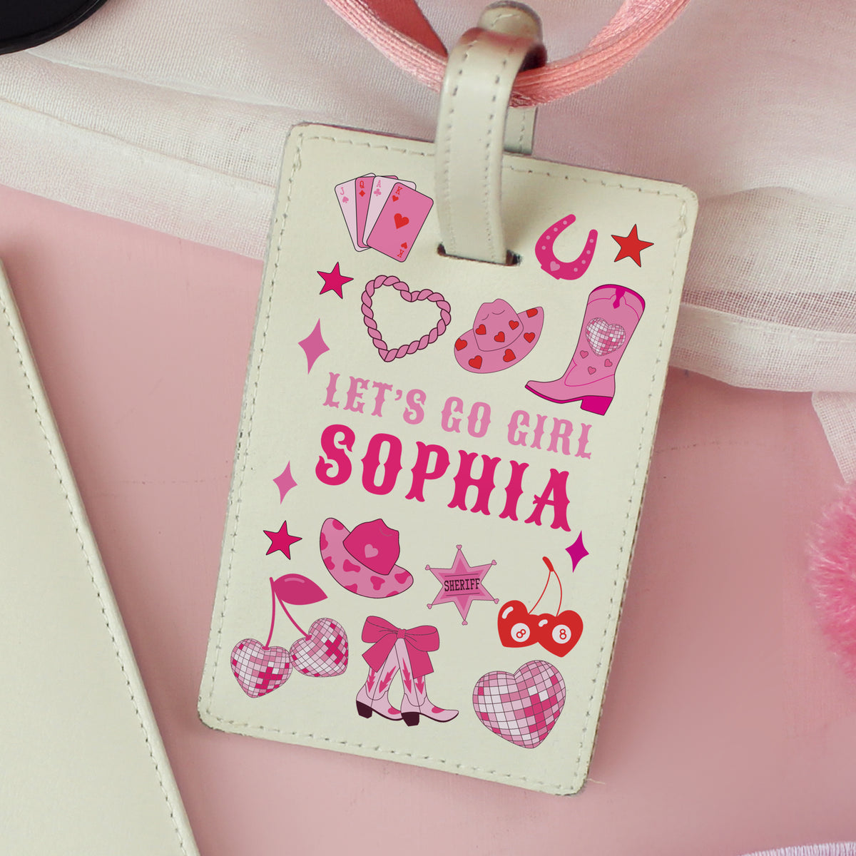 Personalised Cowgirl Leather Passport Holder & Luggage Tag