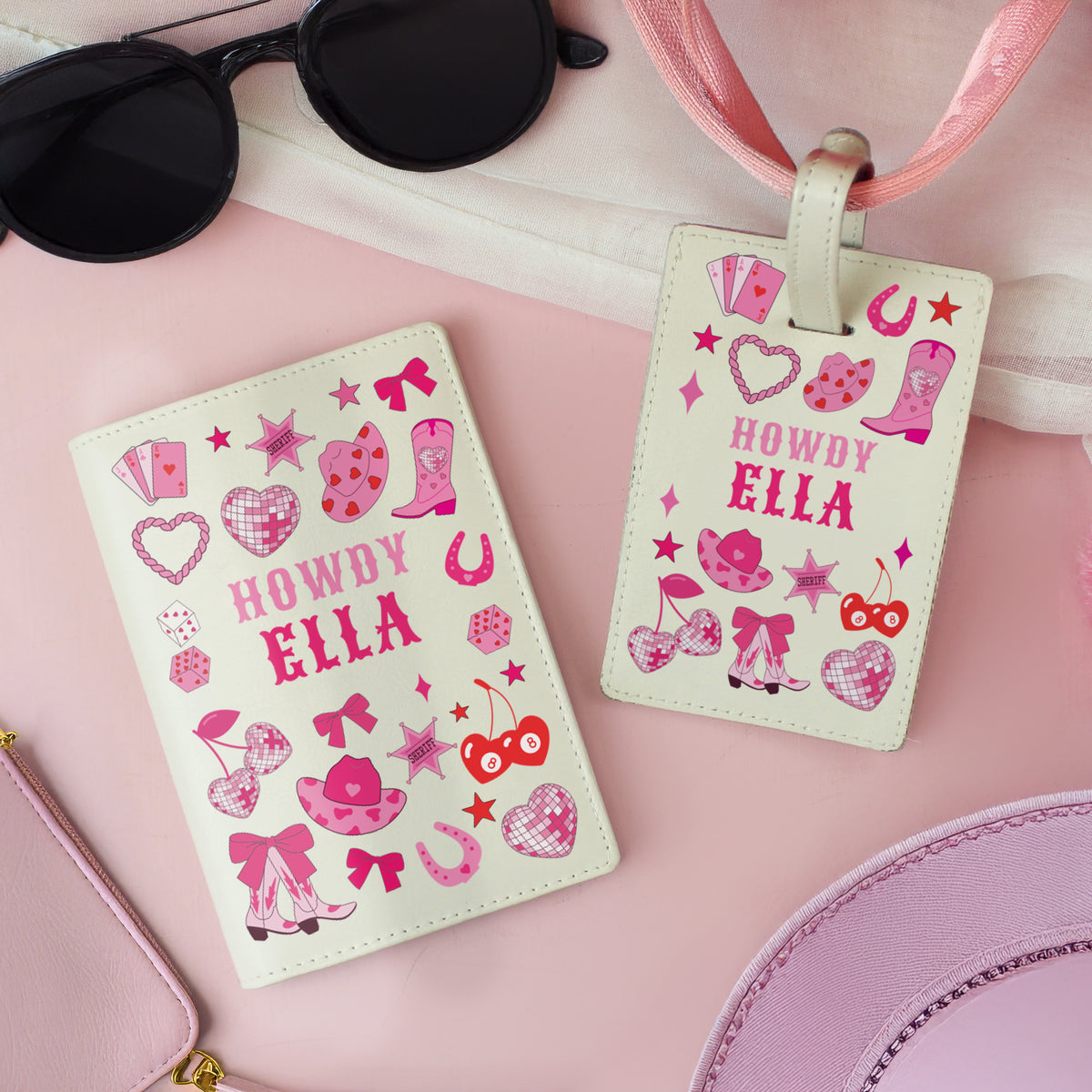 Personalised Cowgirl Leather Passport Holder & Luggage Tag